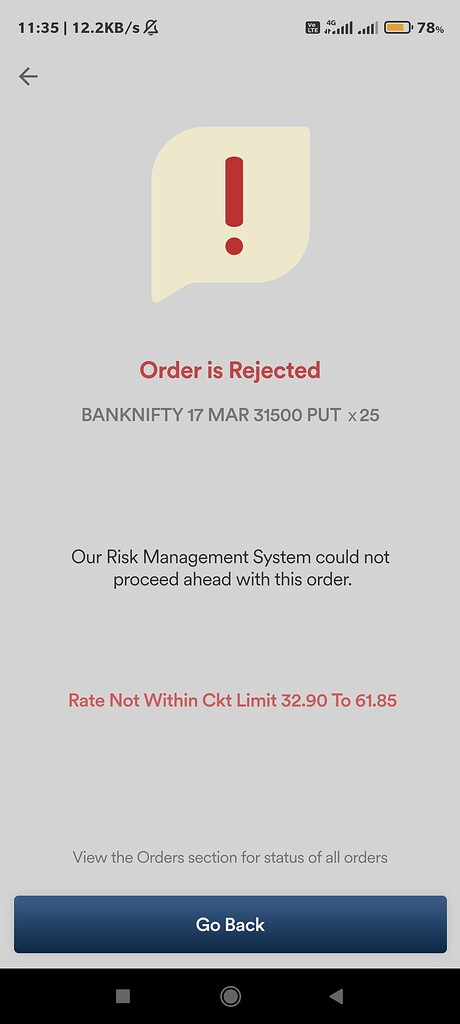 Order rejection - MadeForTrade
