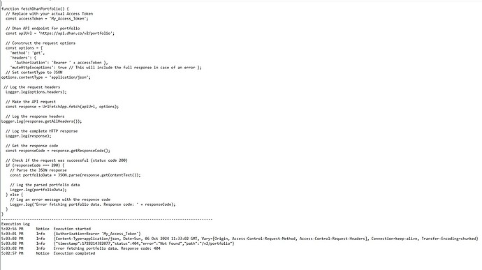 Code Snippet and Execution Log