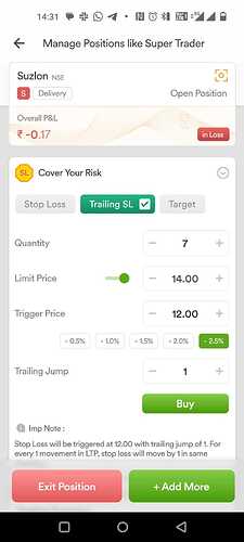 Trailing Stop Loss example