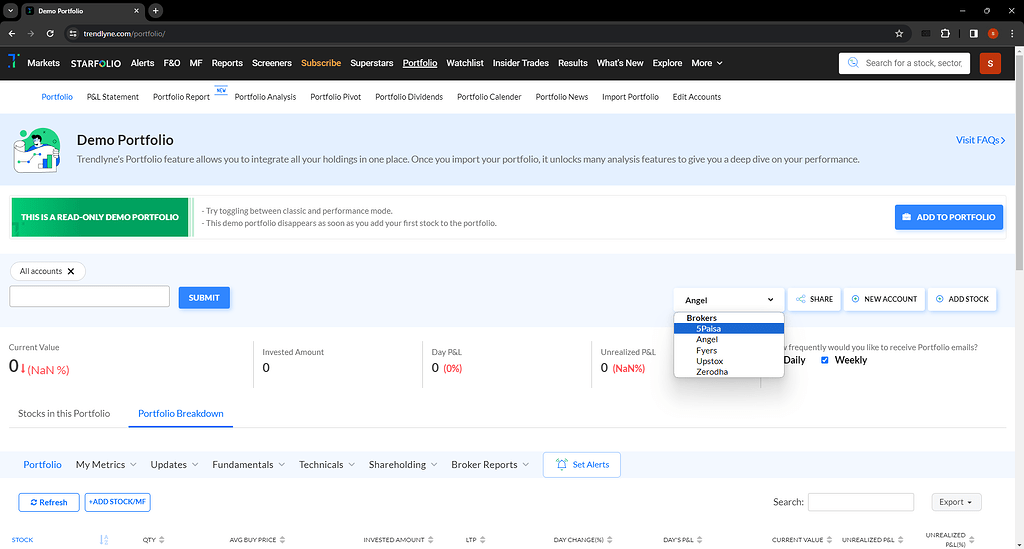 Trendlyne portfolio sync with dhan broker - Feature Requests - MadeForTrade