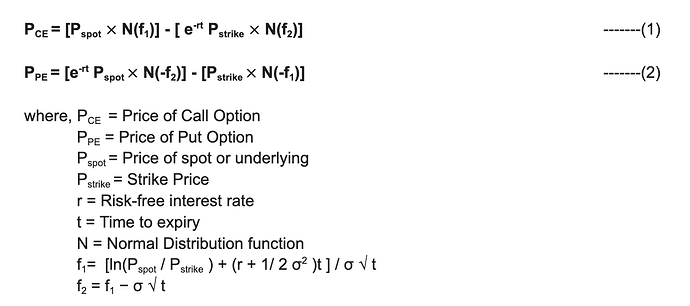 Options Pricing BSM Formula