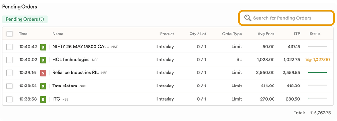 Search Pending Orders