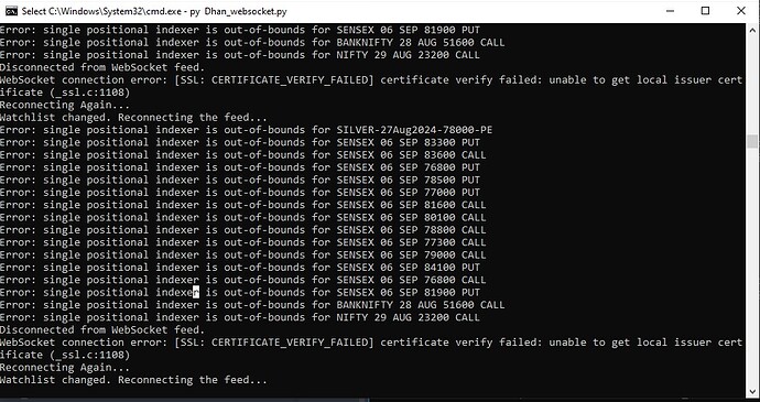error while running dhan websocket