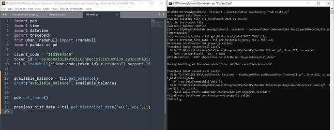 Error - Unable to fetch previous historical data