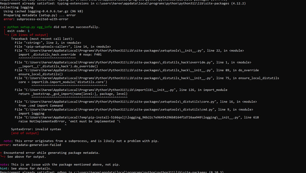 Error while installing librarys - APIs, Automation, Algos & Code ...