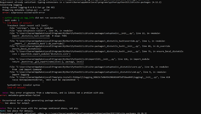 Error while installing librarys - APIs, Automation, Algos & Code ...
