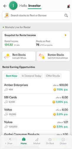 Rent Stocks via SLBM - Dhan App