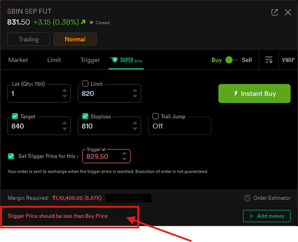 Dhan - Super Beta Order Window