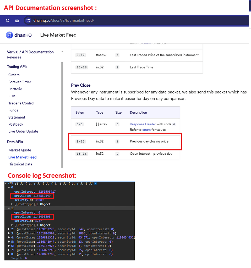Please help to get Previous day closing price using websocket market ...