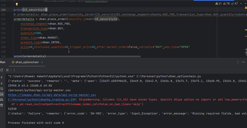 Getting error DH-905 placing orders - APIs, Automation, Algos & Code ...