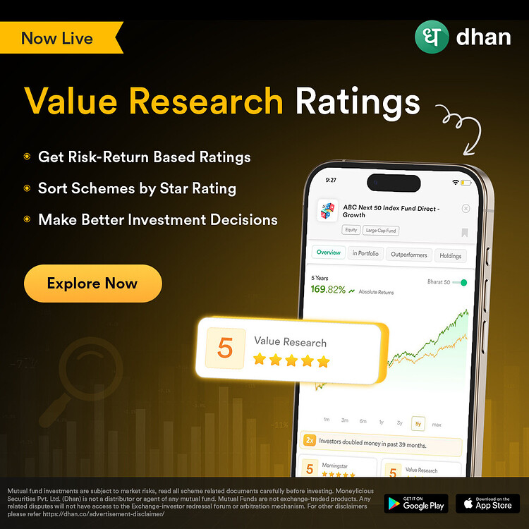 Now Live Value Research Rating for Mutual Funds on Dhan Product